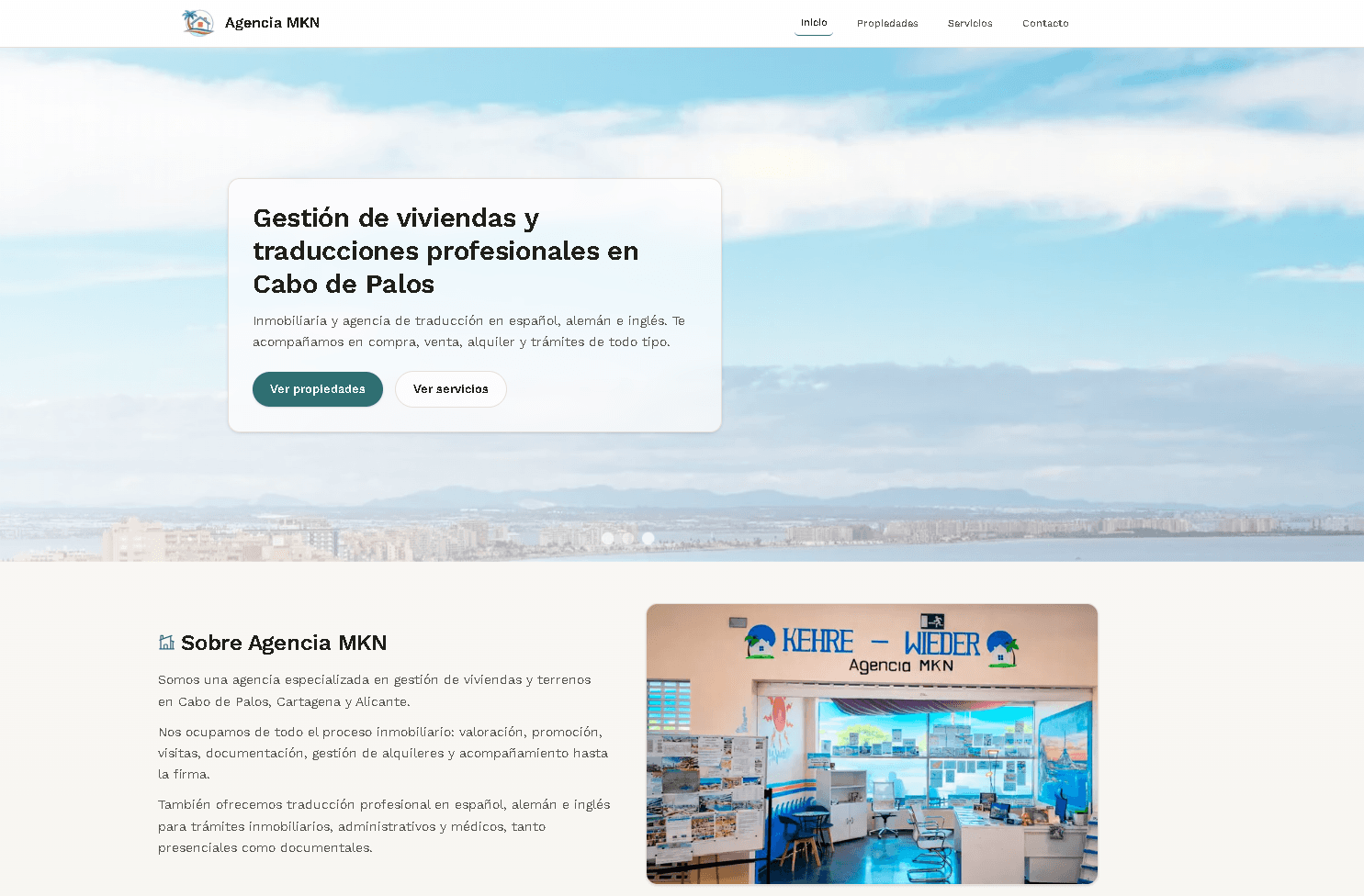Vista principal de la landing de Agencia MKN.